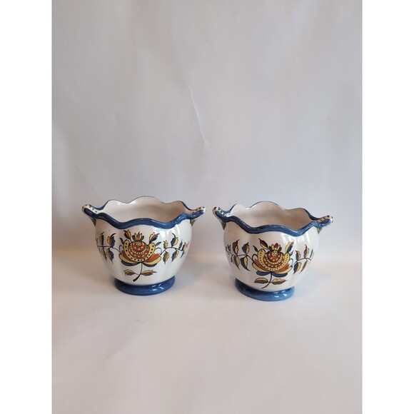 Vintage Faience Vases Planters Bowls Floral Decor Ceramic 19th C France - Picture 1 of 14